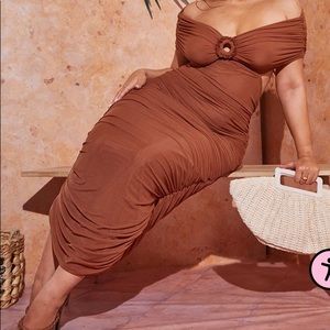 Slinky maxi off the shoulder dress